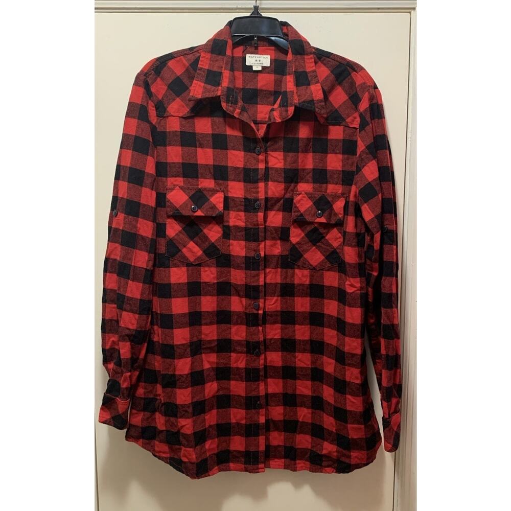 Matchstick Women's Sz Large Long Sleeve Flannel Red Black Buffalo Plaid Button